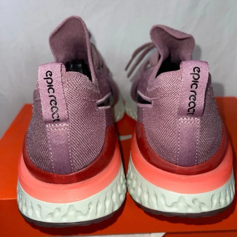 Nike Women's Epic React Flyknit 2 Plum Dust/Coral-Ember Glow Shoes,‎ 10
